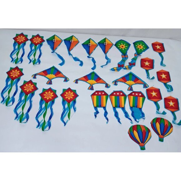 Hot Air Balloons And Kites Fabric Cutout 49 Pieces For Applique Crafting Rainbow - Picture 2 of 15